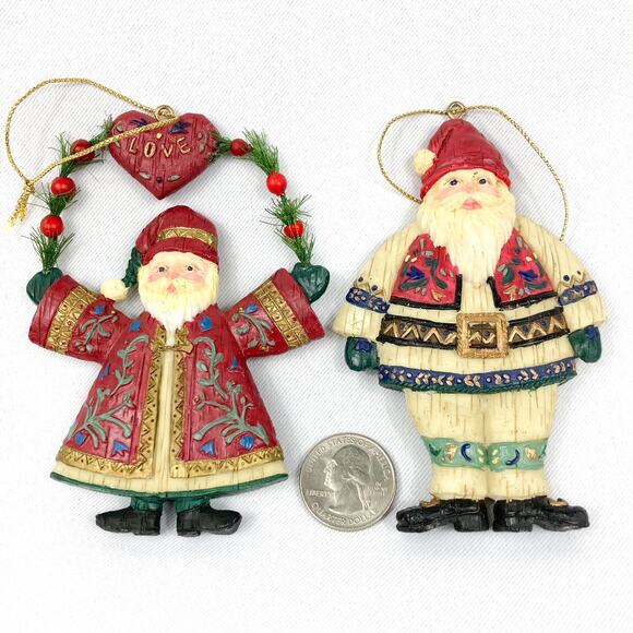 Santa Pair of Ornaments in Traditional Slavik Dress Resin ornaments with loops - Picture 8 of 8
